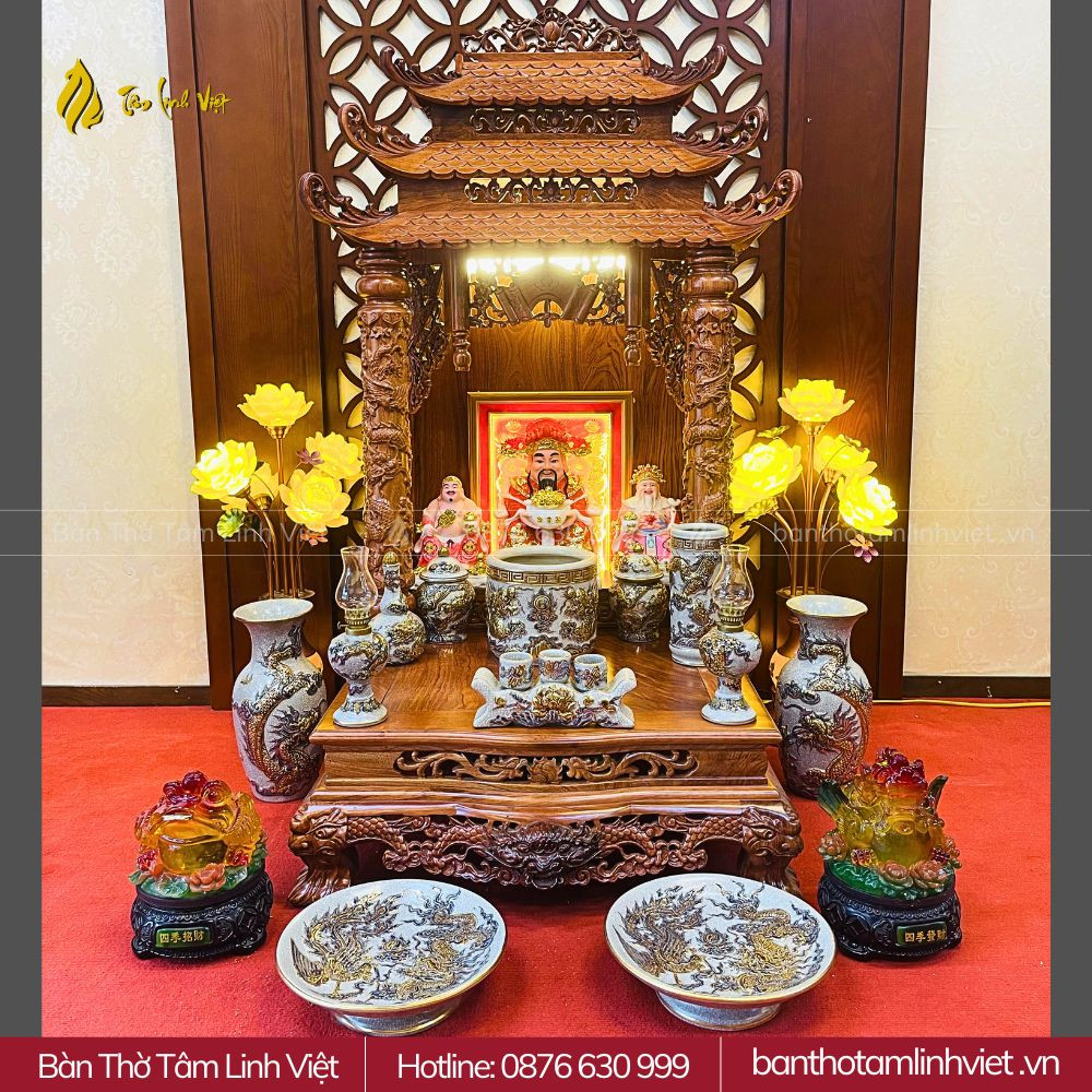 Bàn thờ Thần Tài Thổ Địa gỗ tự nhiên chạm khắc tinh xảo