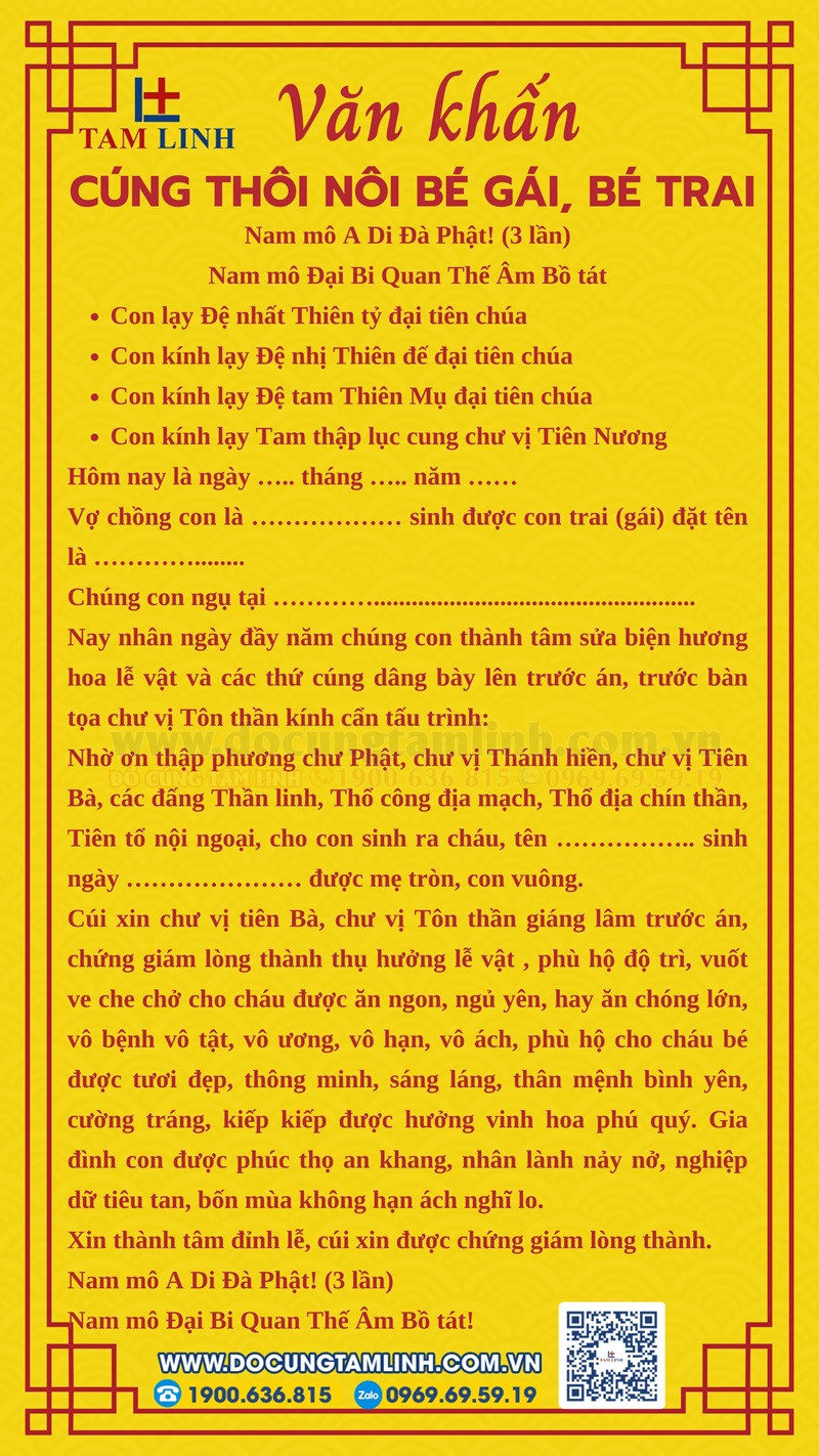 Bản văn khấn cúng thôi nôi đầy đủ cho bé trai và bé gái