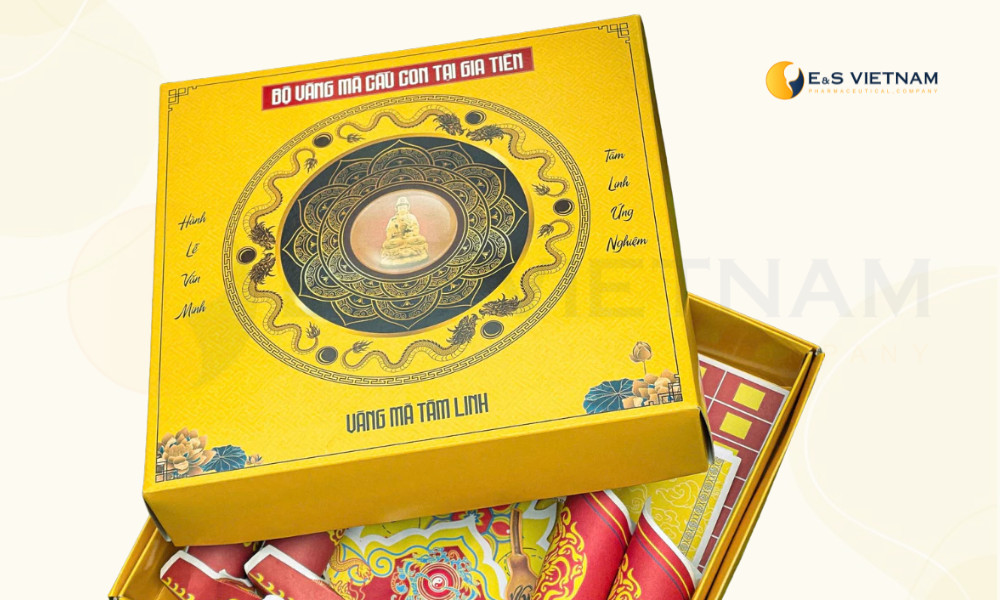 Bộ vàng mã cầu con được chuẩn bị chu đáo, hỗ trợ việc văn khấn cầu con tại nhà theo truyền thống tâm linh.