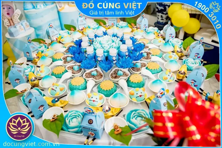 Các lễ vật trên mâm cúng đầy tháng cho bé gái