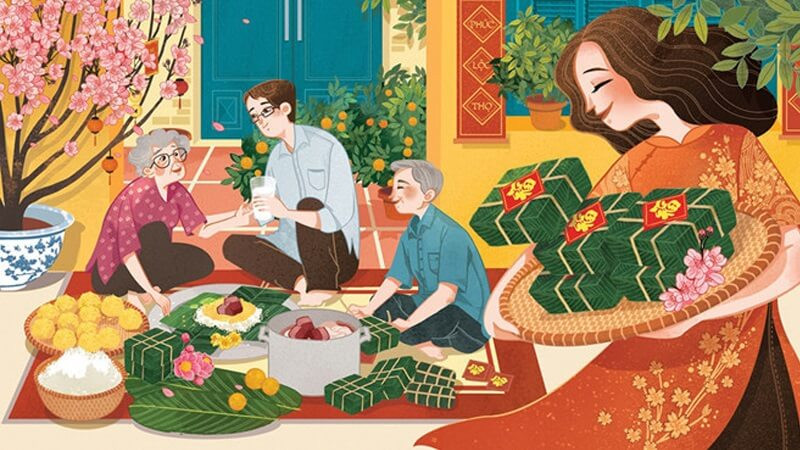 Gia đình sum vầy ngày mùng 2 Tết, thể hiện ý nghĩa đoàn viên