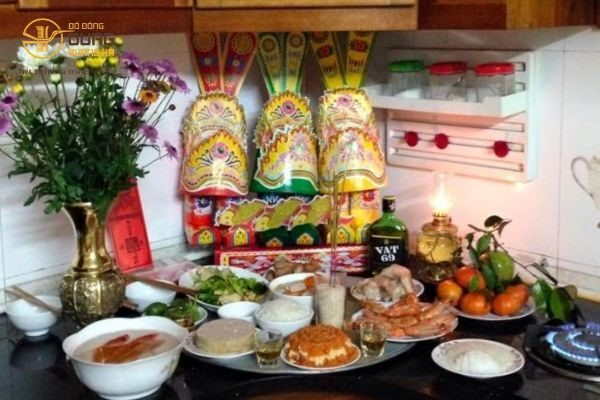 Hình ảnh minh họa mâm cúng trang trọng cho nghi lễ văn khấn ông táo ngày rằm, mùng 1 hàng tháng