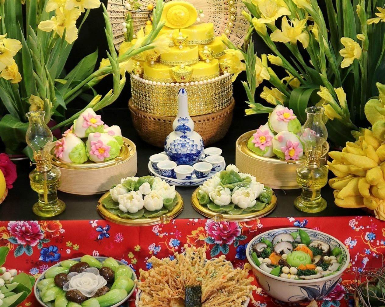 Mâm cỗ chay cúng rằm tháng Giêng trang trọng và đầy đủ