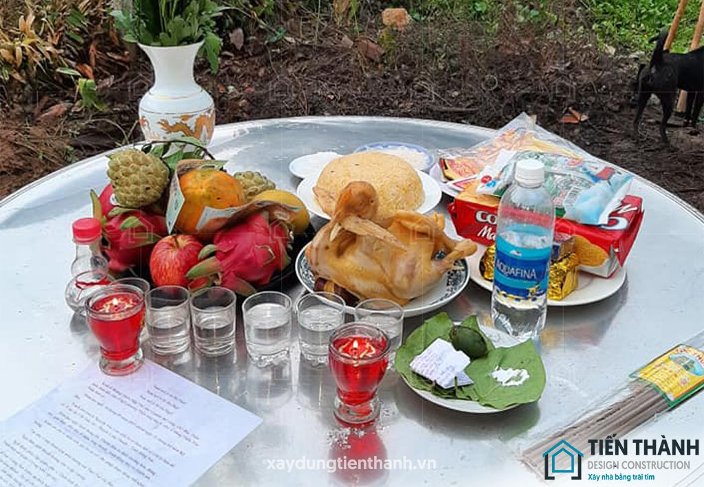 Mâm lễ vật đơn giản cho lễ văn khấn động thổ sửa nhà, thể hiện lòng thành kính