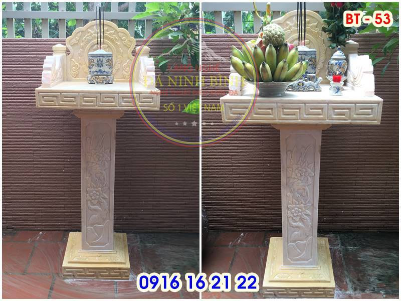 Mẫu bàn thờ thiên ngoài trời đẹp làm từ đá vàng