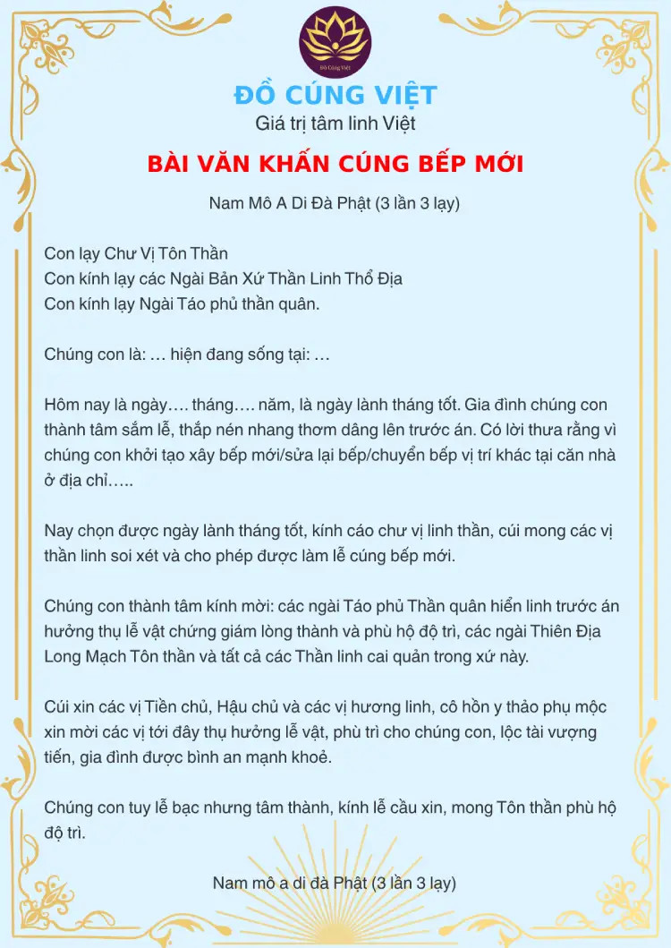 Bài văn khấn lễ cúng chuyển bếp mới được viết tay truyền thống