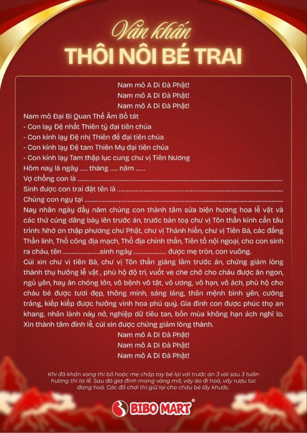 Bài văn khấn lễ cúng thôi nôi bé trai