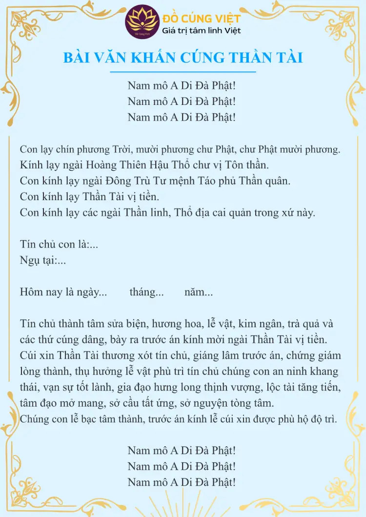 Bài văn khấn Thần Tài