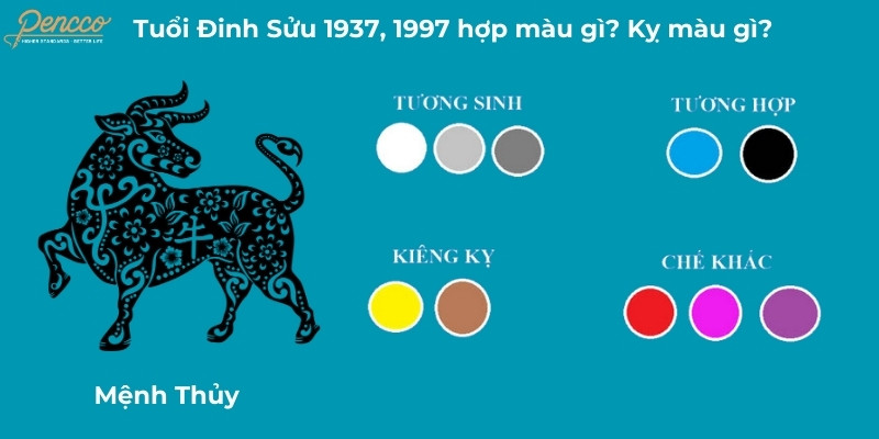 Bảng màu sắc phong thủy tương hợp và tương khắc dành cho người tuổi Đinh Sửu 1997