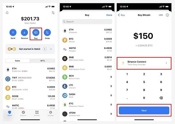 Các bước thực hiện mua BTC trên Trust Wallet, mua tiền điện tử tiện lợi