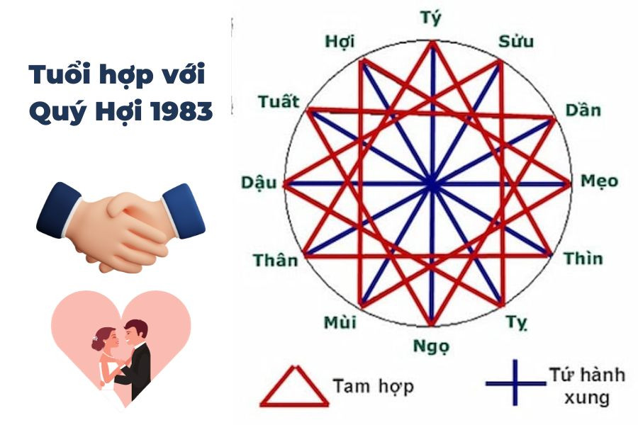 Các tuổi hợp làm ăn và kết hôn mang lại may mắn, tài lộc cho người sinh năm 1983 tuổi Quý Hợi.