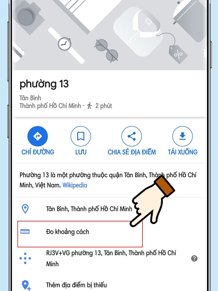 Chọn "Đo khoảng cách" từ menu địa điểm trên ứng dụng Google Maps