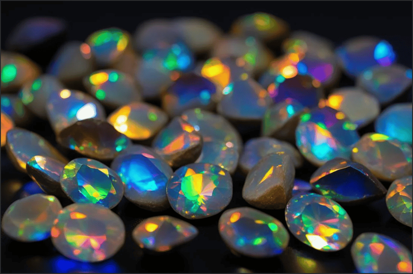 Đá Opal ngũ sắc với hiệu ứng quang học rực rỡ, biểu tượng của sự thịnh vượng