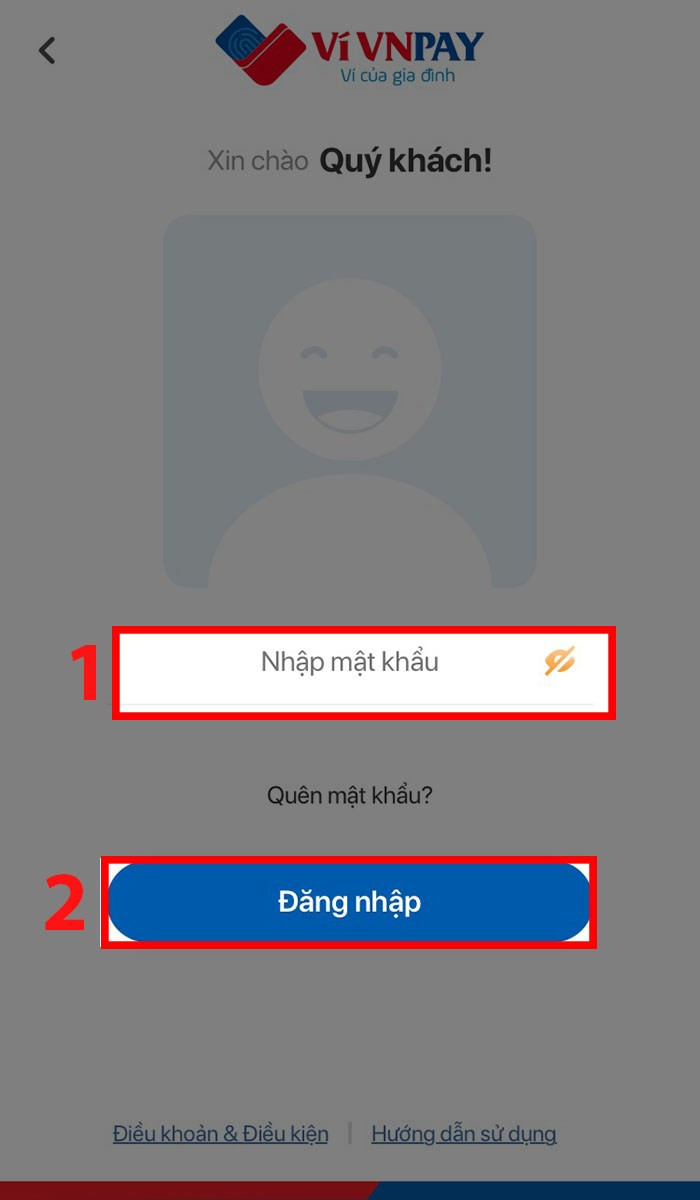 Giao diện đăng nhập ứng dụng VNPAY để thực hiện chuyển tiền sang MB Bank