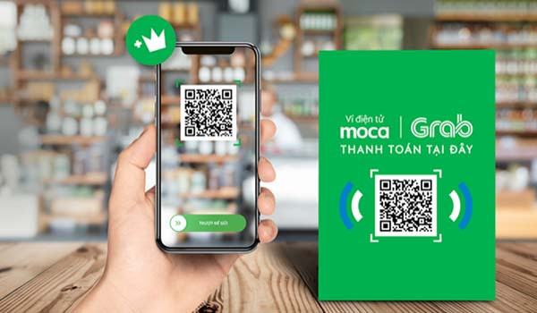 Giao diện tích hợp ví điện tử Moca trong ứng dụng gọi xe và giao hàng Grab