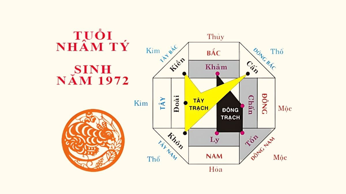 Hình ảnh bản đồ phong thủy, hướng hợp với nam sinh Nhâm Tý 1972