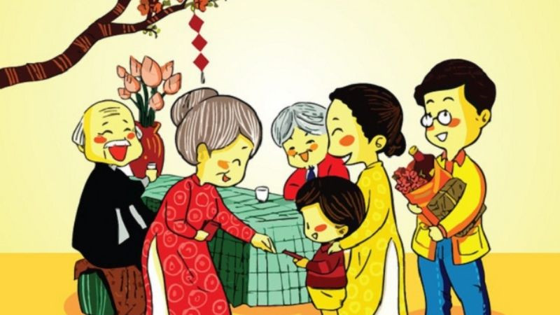Hình ảnh gia đình cùng nhau đón Tết, thể hiện quan niệm tự xông nhà