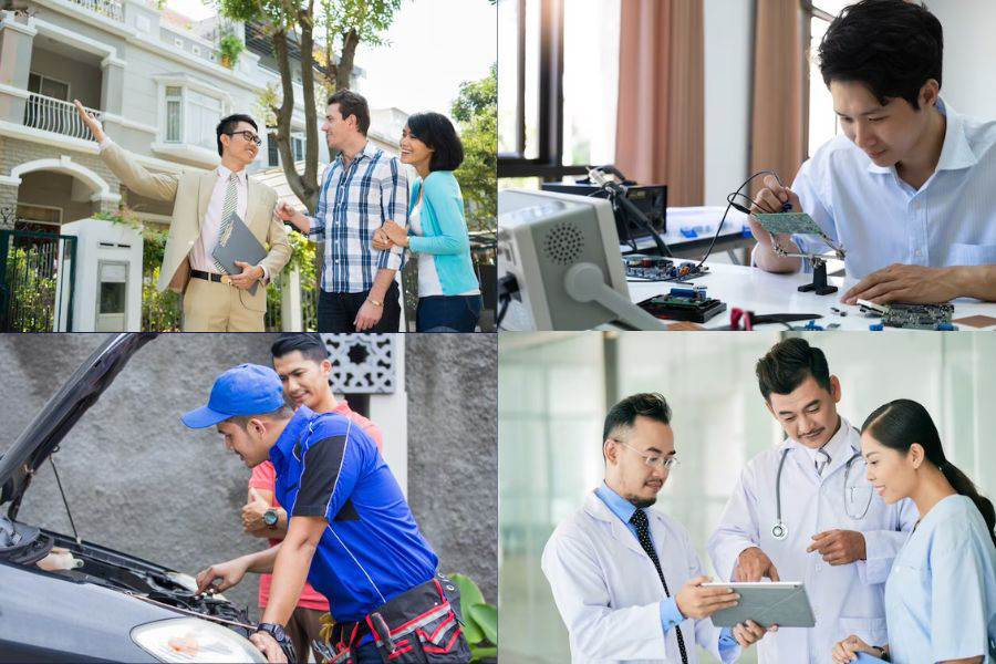 Hình ảnh nam và nữ đang làm việc, minh họa nghề nghiệp phù hợp với người sinh 1997 mệnh gì