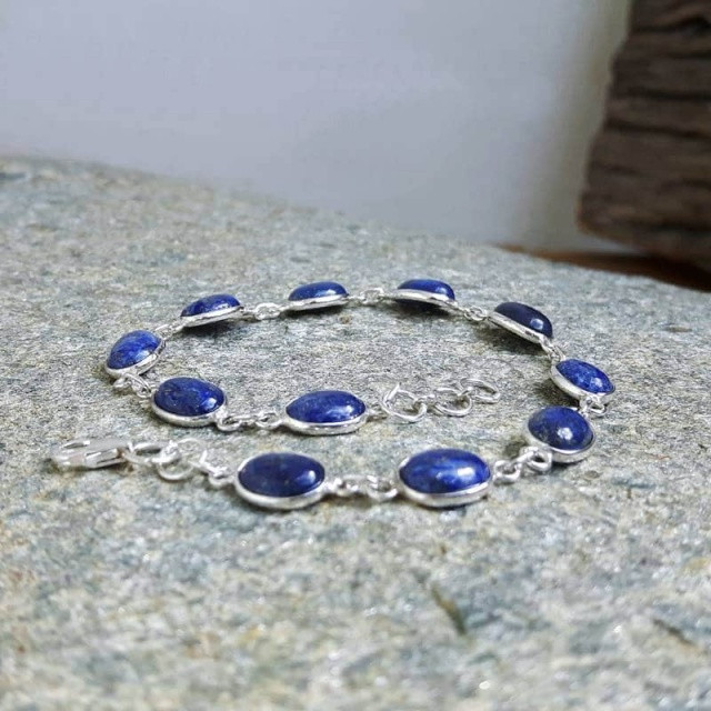 Lắc bạc Đá Lapis Lazuli