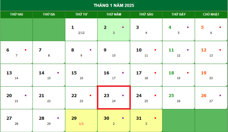 Lịch âm dương và các yếu tố phong thủy chi phối tử vi ngày 23 tháng 1 năm 2025