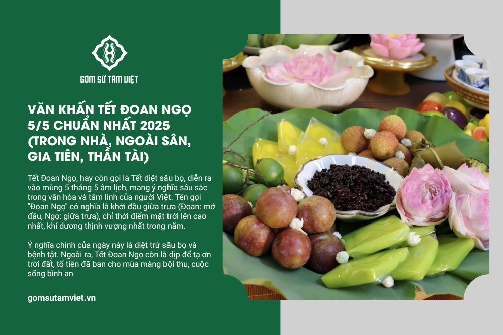 Mâm cúng Tết Đoan Ngọ truyền thống đầy đủ trái cây và rượu nếp