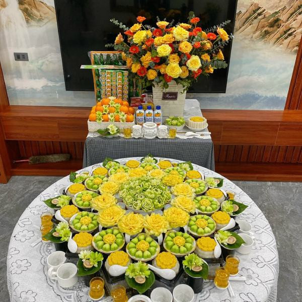 Mâm cúng thôi nôi được đặt ở nơi trang trọng sạch sẽ