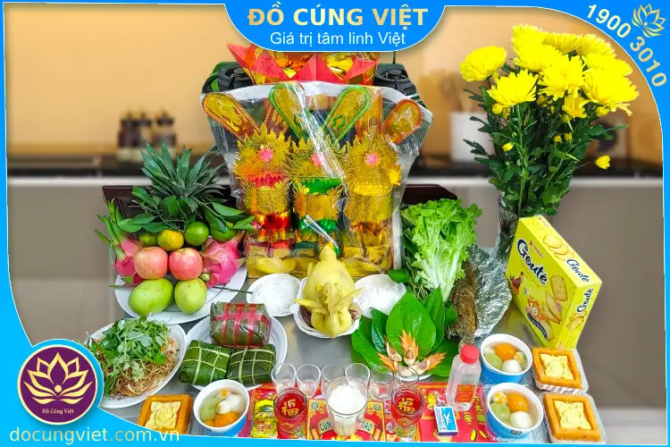 Mâm lễ cúng chuyển bếp mới thịnh soạn chuẩn bị cho nghi thức nhập trạch