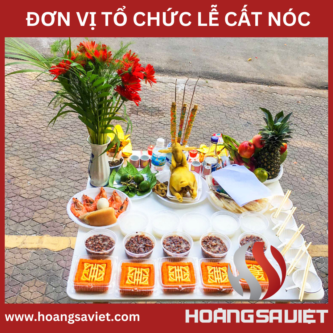 Mâm lễ vật cúng cất nóc nhà đơn giản nhưng đầy đủ