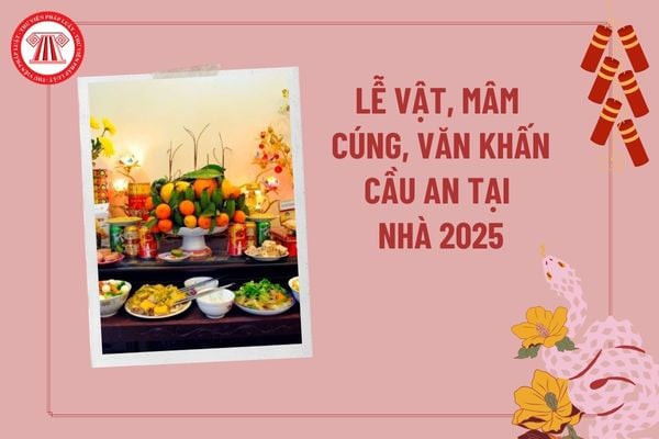 Mâm lễ vật cúng cầu an tại nhà với hoa quả, nhang đèn và xôi chè truyền thống