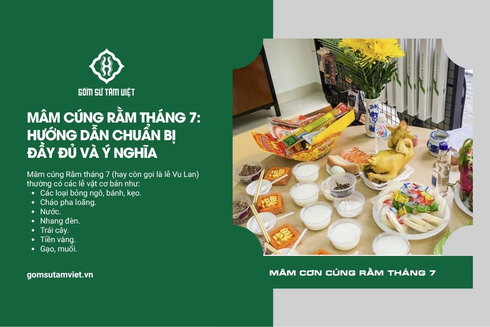Mâm lễ vật cúng Rằm tháng 7 truyền thống với hương, hoa, trái cây
