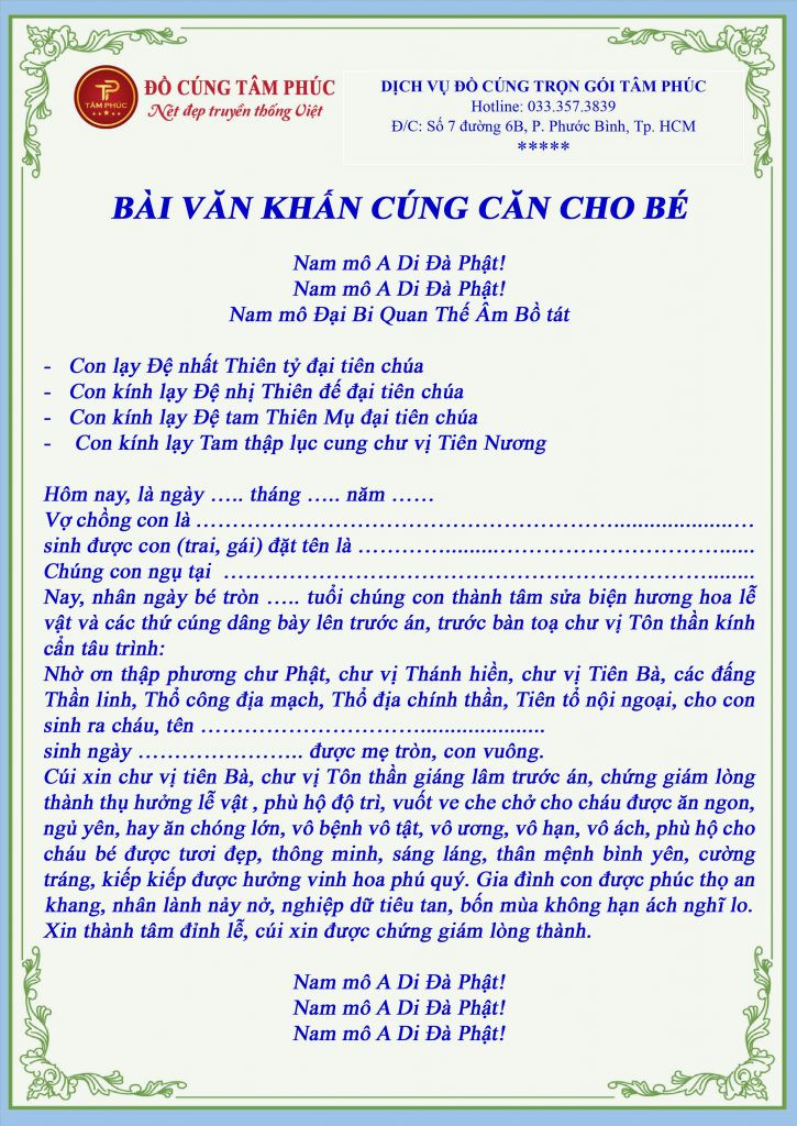 Mẫu bài văn khấn cúng căn cho bé gái đầy đủ và chuẩn xác