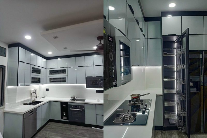 Mẫu tủ bếp nhôm kính hiện đại được thiết kế và thi công tại Đồng Nai
