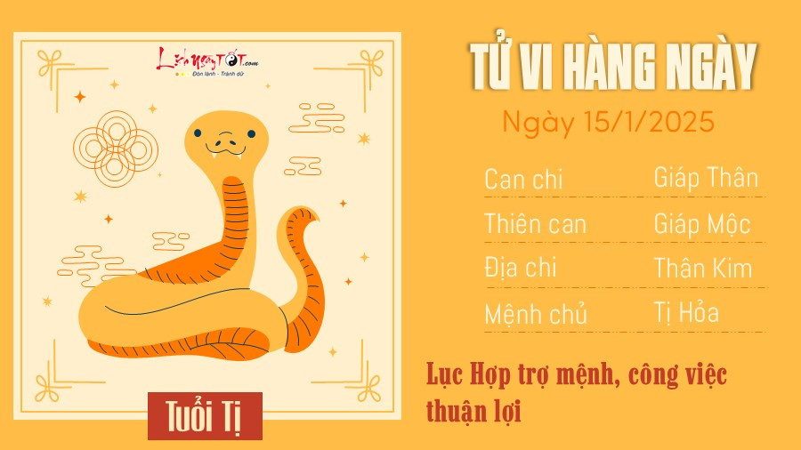 May mắn tài lộc tuổi Tỵ trong tử vi ngày 15 tháng 1 năm 2025