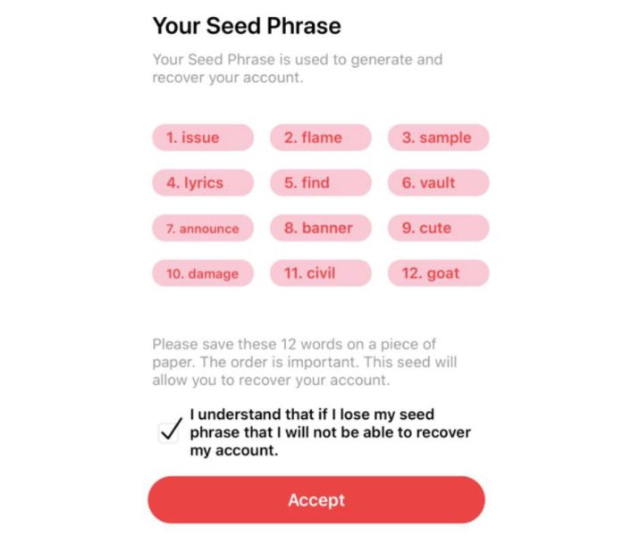 Minh họa seed phrase cần bảo mật để rút tiền từ ví Web3 an toàn
