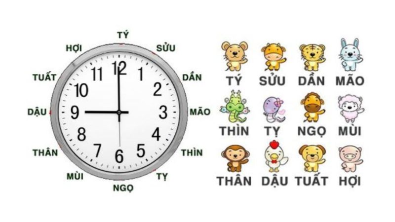 Mười hai con giáp thể hiện các giờ hoàng đạo trong ngày theo quan niệm tử vi truyền thống
