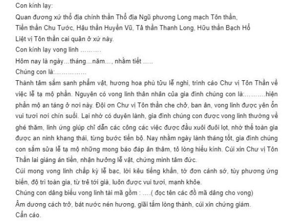 Nghi thức đọc văn khấn cúng sửa mộ và cầu nguyện cho người đã khuất