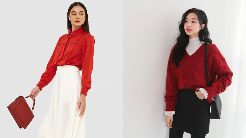 Người phụ nữ mặc áo dài đỏ trong ngày Tết