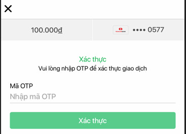 Nhập mã xác thực để nạp tiền ví Grab Driver