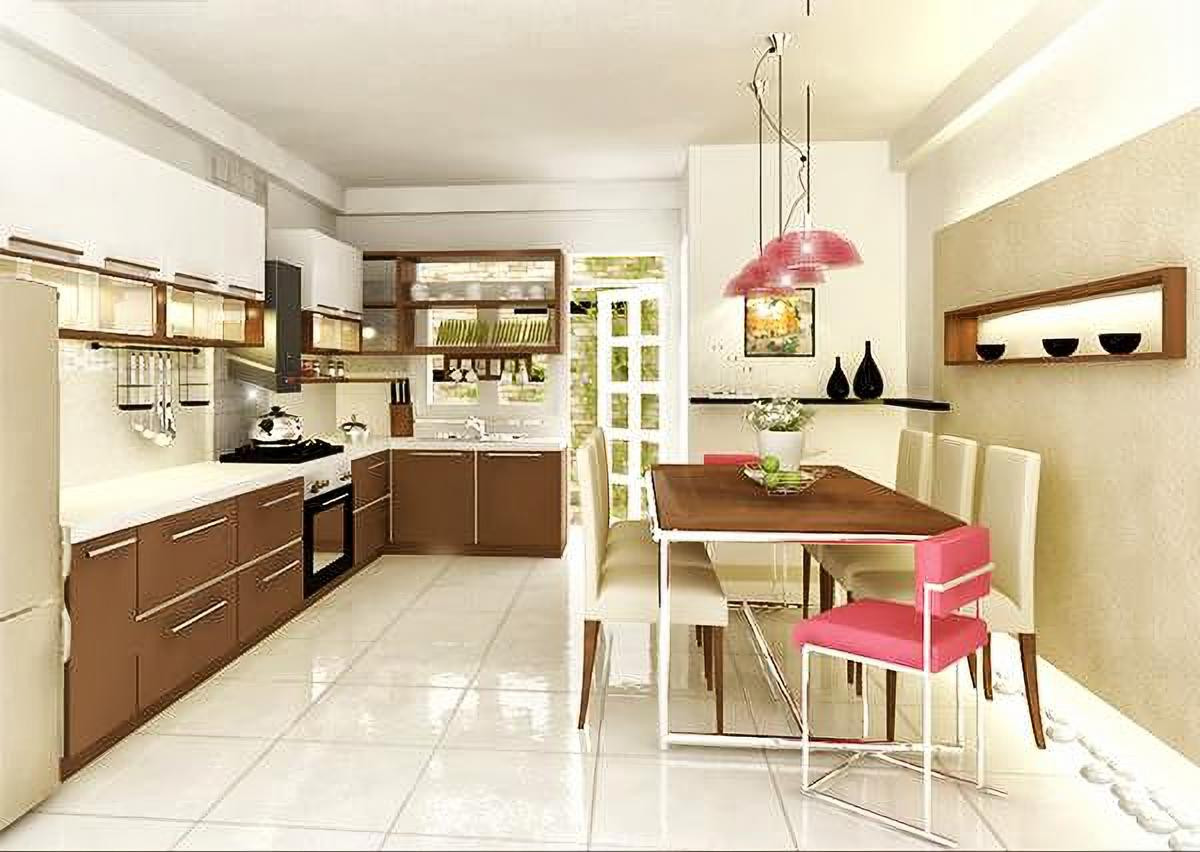 Phòng bếp thanh lịch, độc đáo với tone màu kem hợp phong thủy với người 1967 mệnh gì tuổi gì