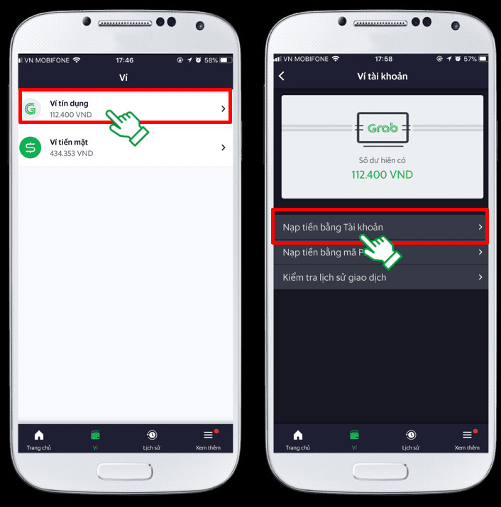 Quy trình chuyển tiền giữa các ví trong ứng dụng Grab tài xế