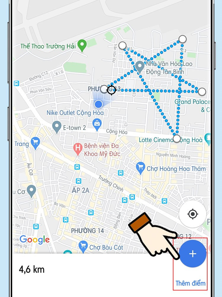 Thêm các điểm mới để đo khoảng cách đa điểm trên Google Maps điện thoại