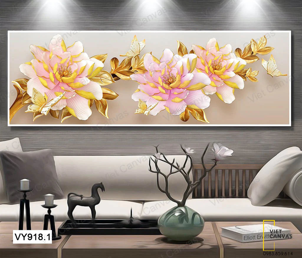 tranh nghệ thuật hoa mẫu đơn sang trọng