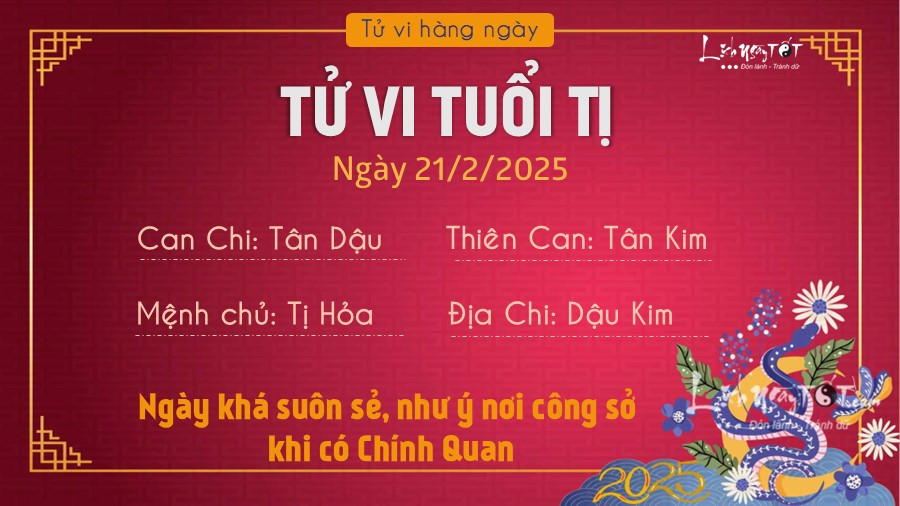 Tử vi 21 2 2025 mang lại may mắn cho tuổi Tỵ