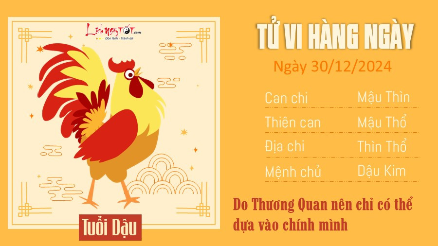 Tử vi 30/12/2024 tuổi Dậu