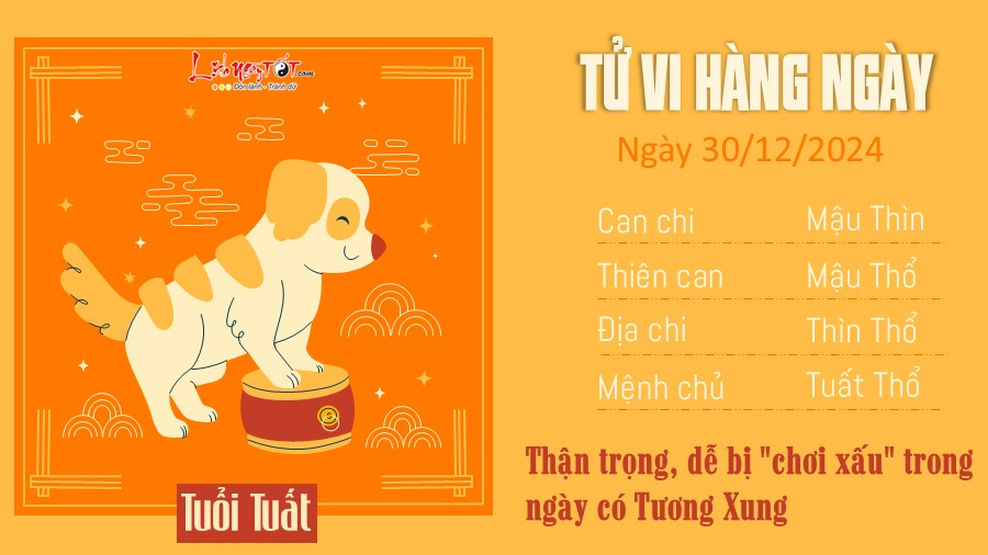 Tử vi 30/12/2024 tuổi Tuất
