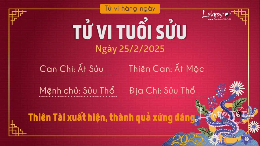 Tử vi ngày 25 tháng 2 năm 2025 tuổi Sửu