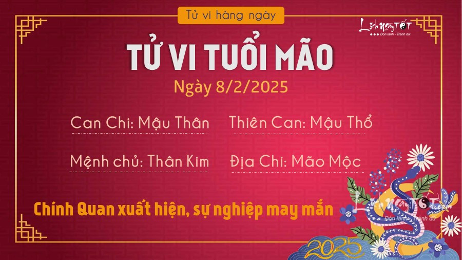 Tử vi ngày 8 tháng 2 tuổi Mão: Sự nghiệp hanh thông, tình duyên cần chủ động