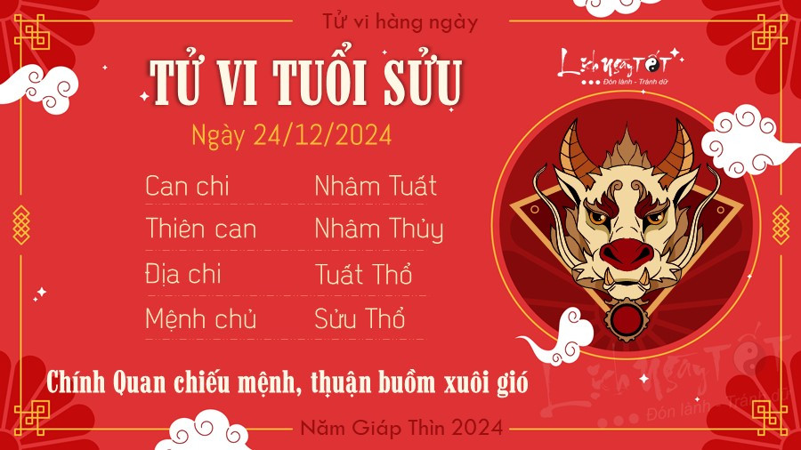 Tử vi tuổi Sửu ngày 24/12/2024