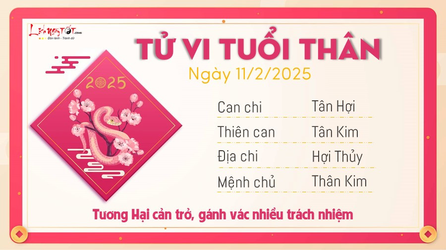 Tử vi tuổi Thân ngày 11 tháng 2 năm 2025