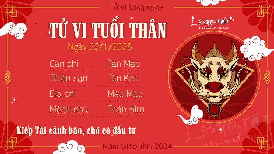 Tử vi tuổi Thân ngày 22 tháng 1 năm 2025